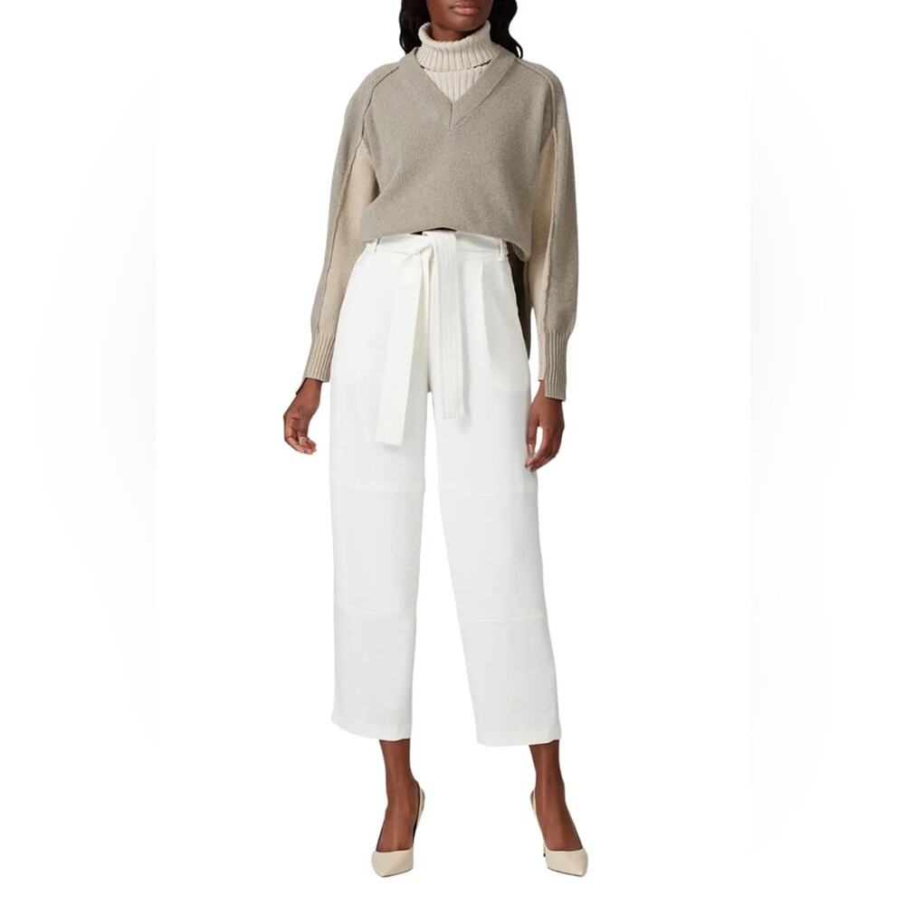 Sally LaPointe White Matte Crepe Belted Pant